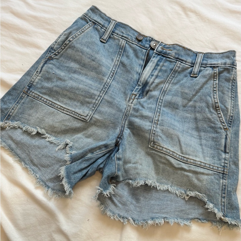 Aerie Blue Frayed Jean Shorts